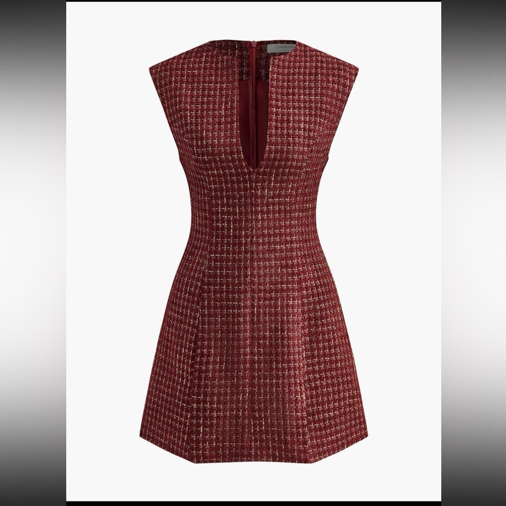 Commense Piping Zipper Tweed Short Dress